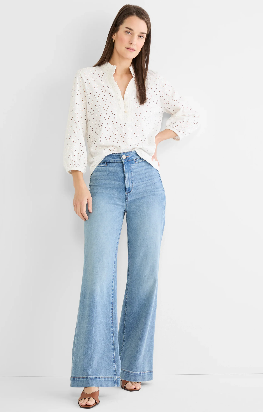 Nic + Zoe shirt 261036, eyelet ruffle neck