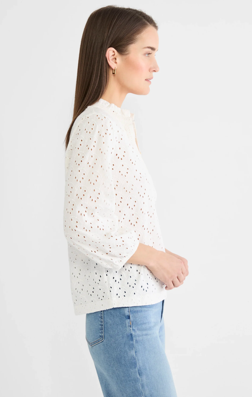 Nic + Zoe shirt 261036, eyelet ruffle neck