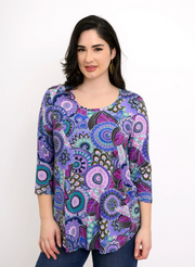 Blue Sky Jazz shirt, bamboo 3/4 sleeve Peacock print