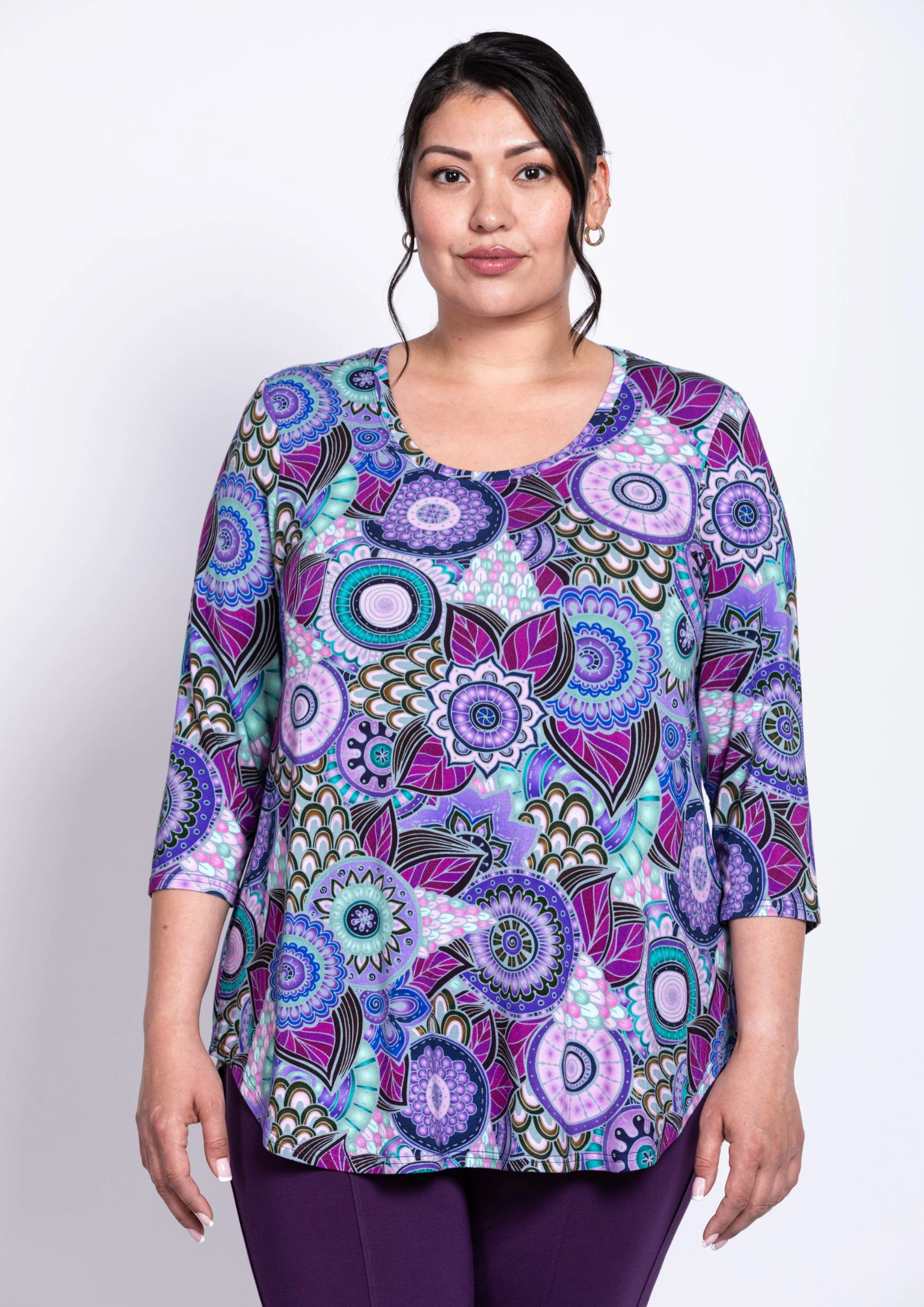 Blue Sky Jazz shirt, bamboo 3/4 sleeve Peacock print