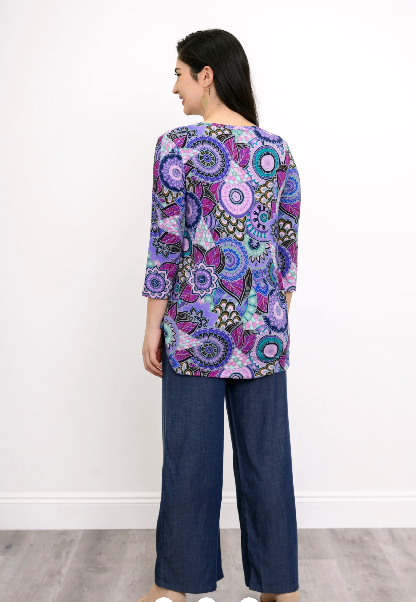 Blue Sky Jazz shirt, bamboo 3/4 sleeve Peacock print