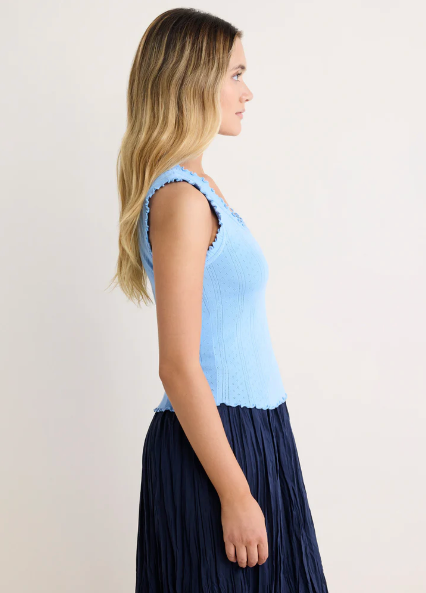 Nic + Zoe tank 263001, pointelle rib lettuce edge