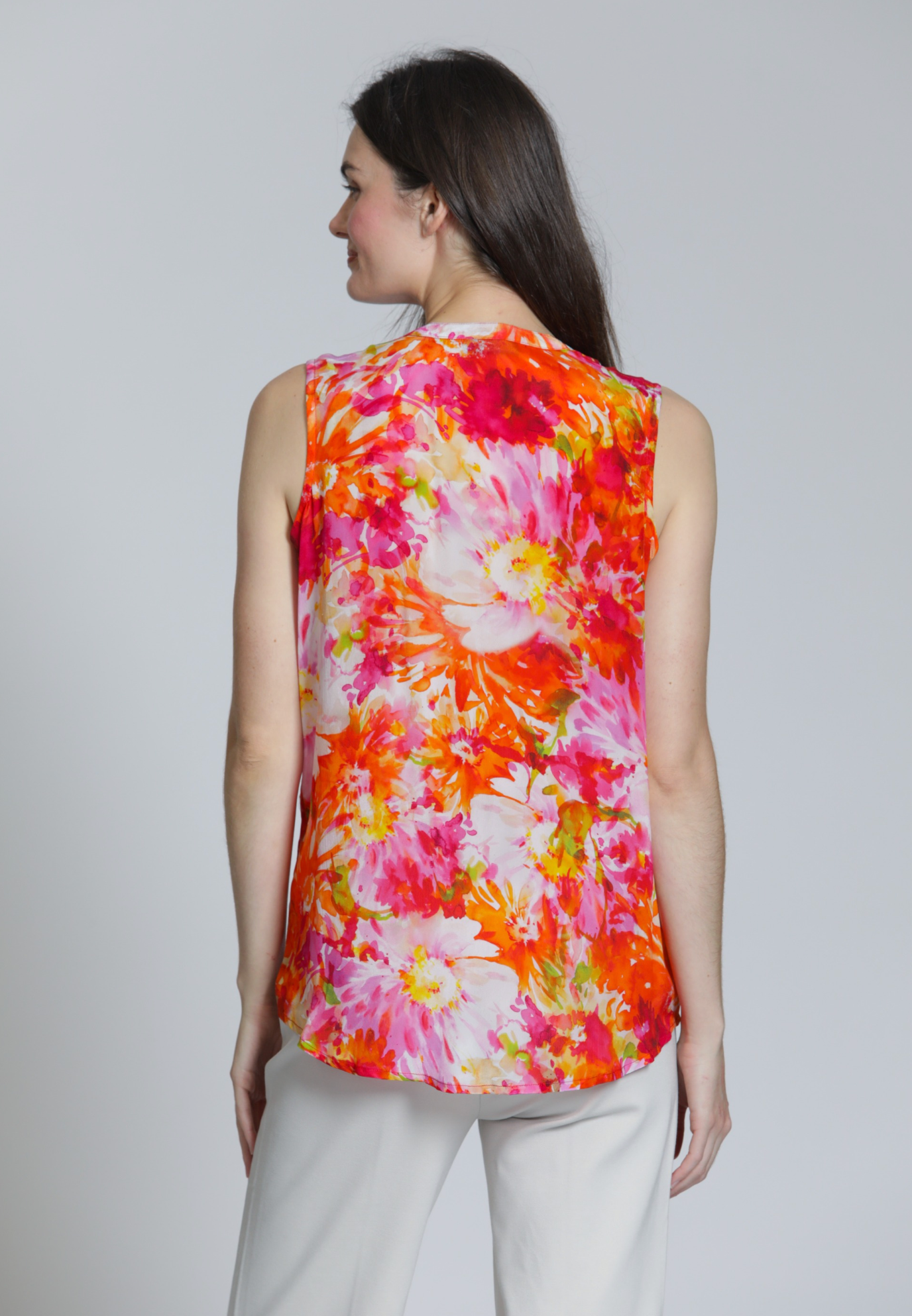 APNY shirt 536P, sleeveless button front floral print