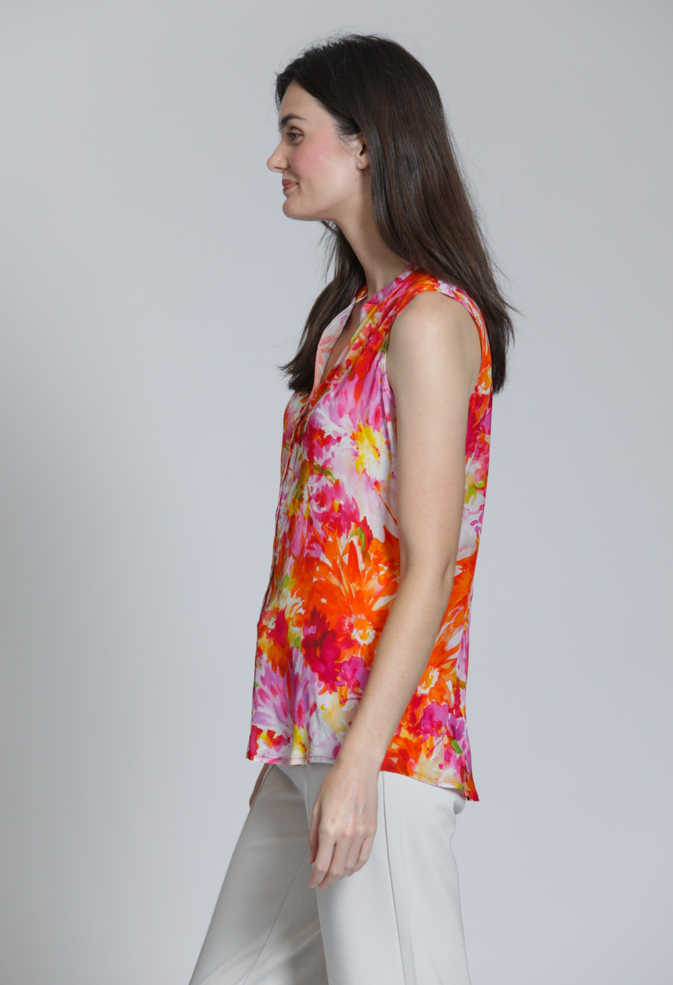 APNY shirt 536P, sleeveless button front floral print