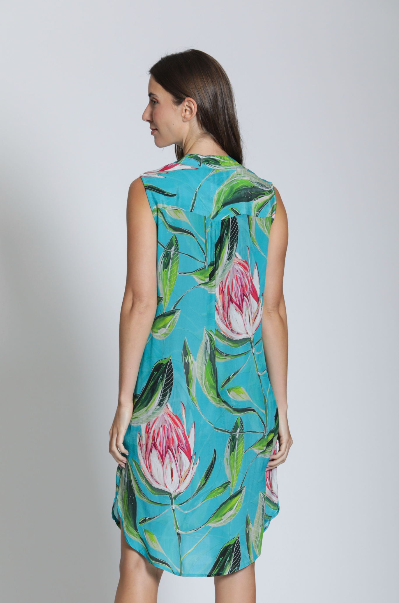 APNY dress 50P, floral on turquoise