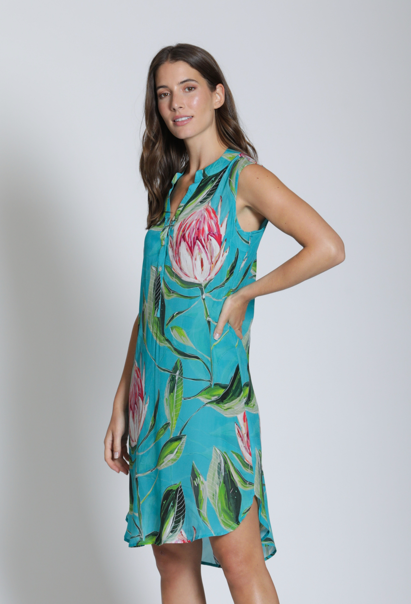 APNY dress 50P, floral on turquoise