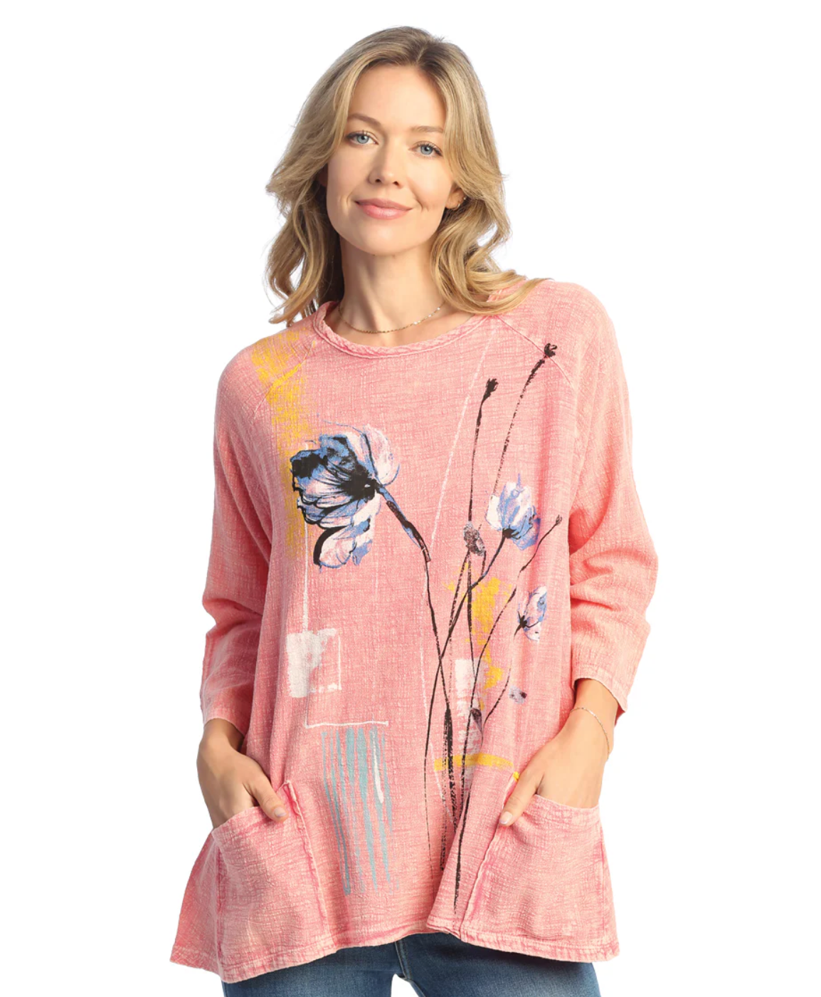 Jess & Jane Symphony tunic, 3/4 sleeve cotton gauze w/pockets