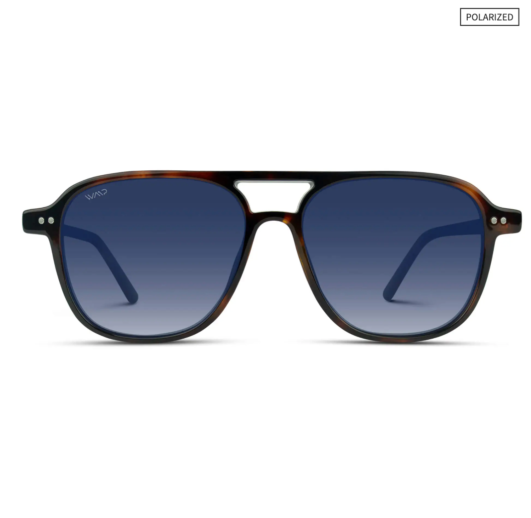 WMP Hayden polarized sunglasses, whiskey brown tortoise with blue gradient lens