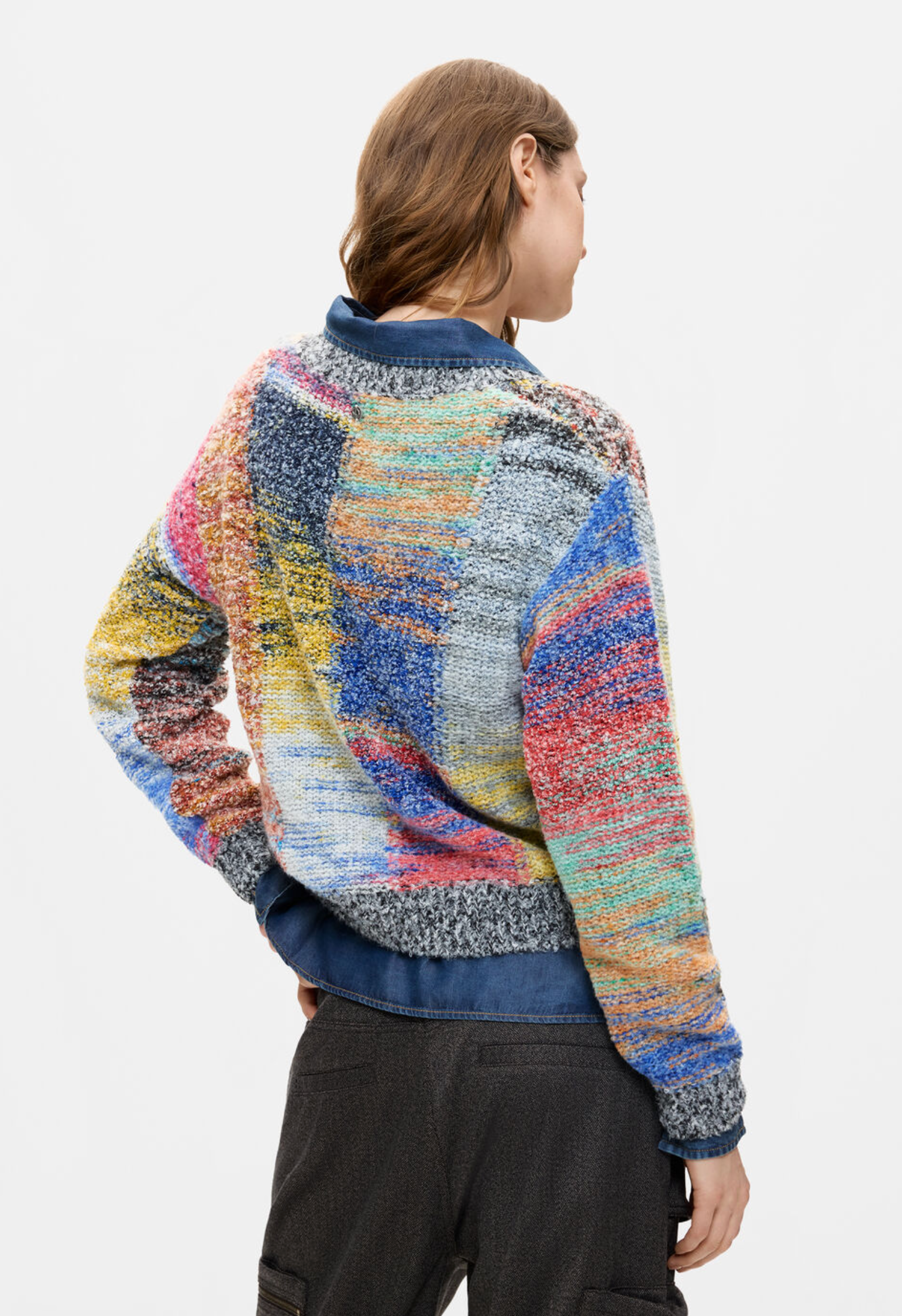 Desigual Earthtexture sweater, v-neck stripe JF25