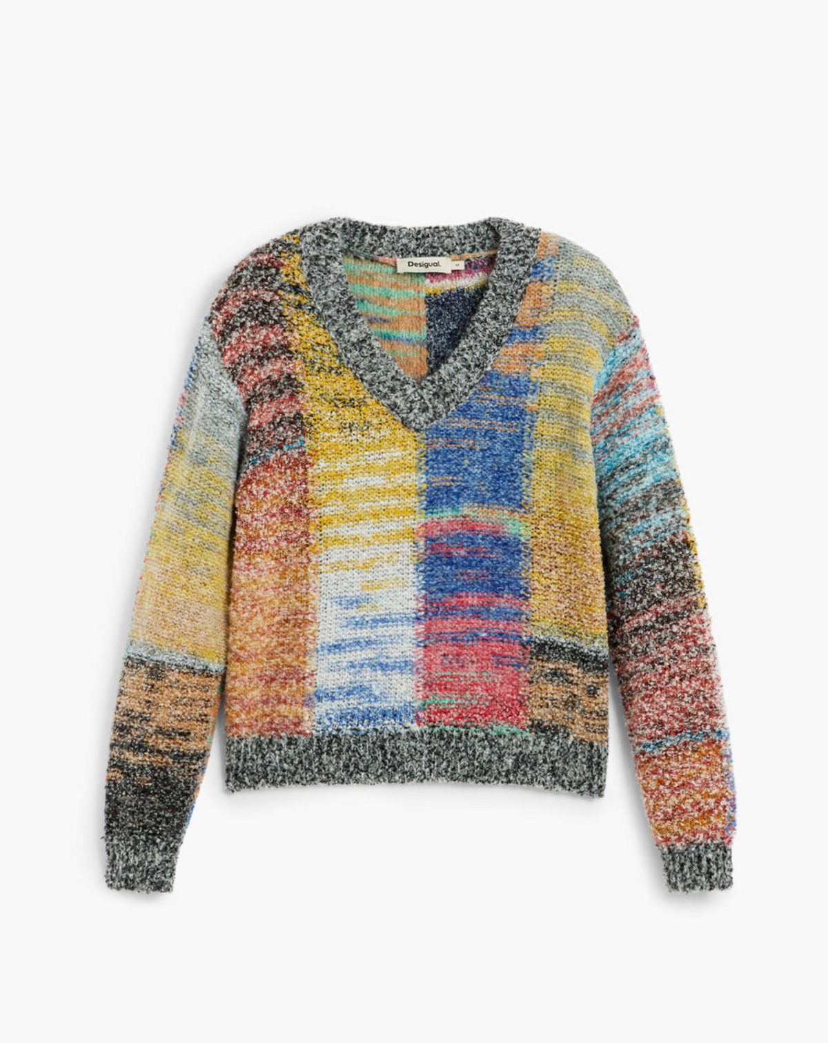 Desigual Earthtexture sweater, v-neck stripe JF25