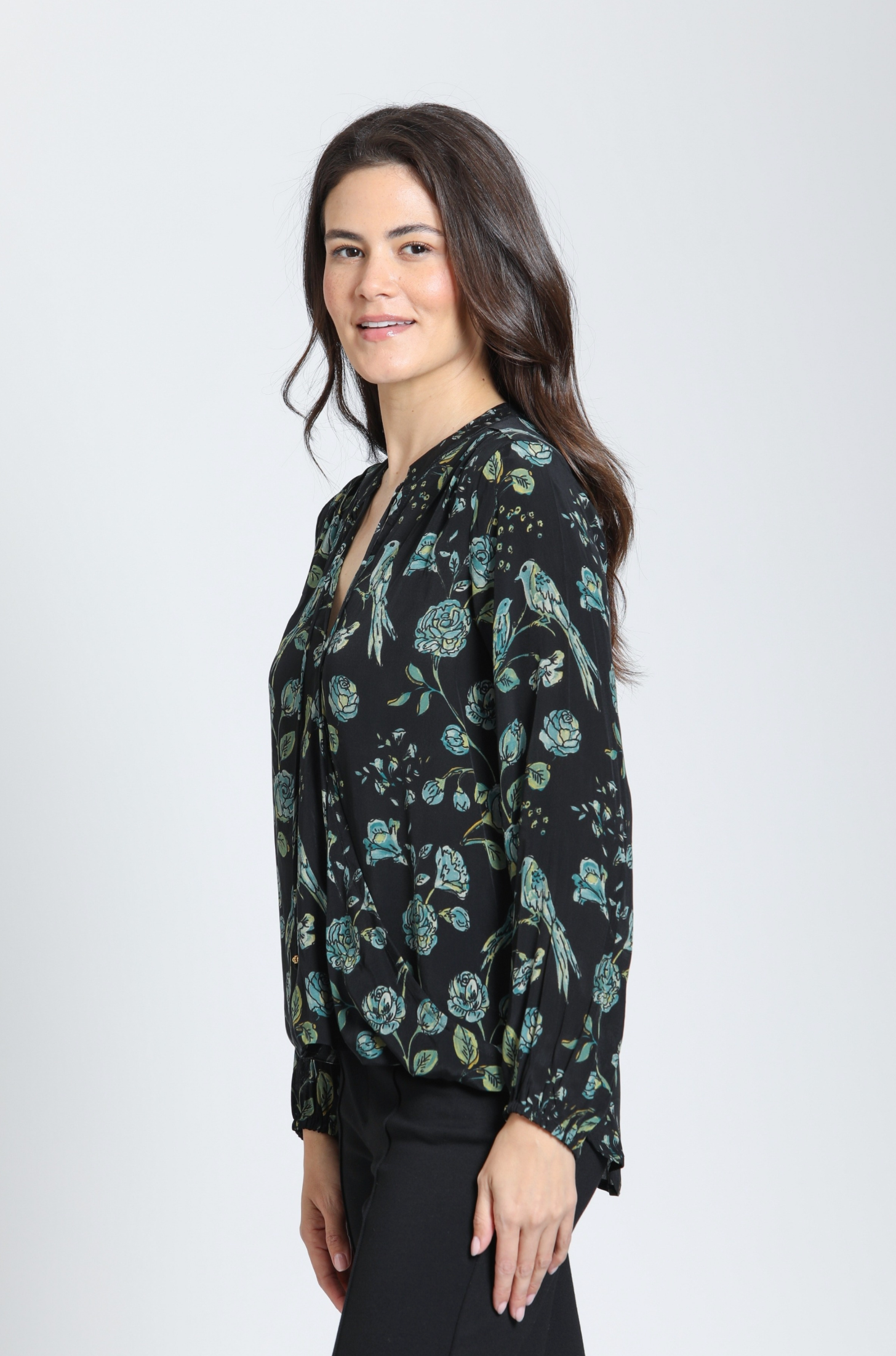 APNY shirt, Midnight Forest & Sage crepe