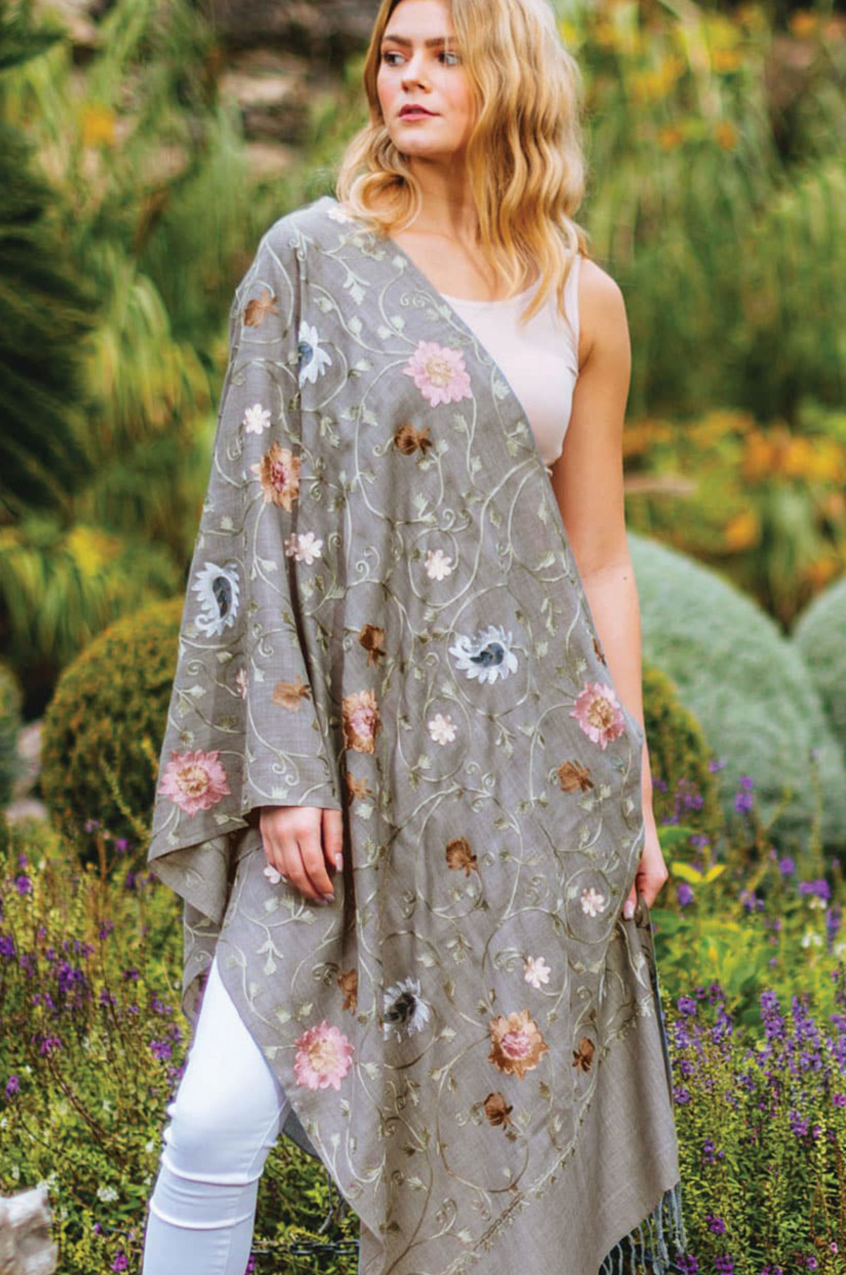 Sevya Rajika shawl, embroidered wool