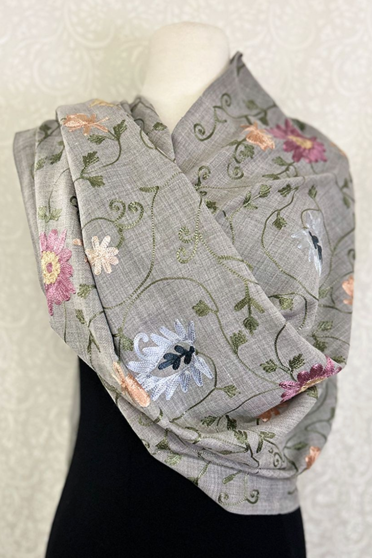 Sevya Rajika shawl, embroidered wool