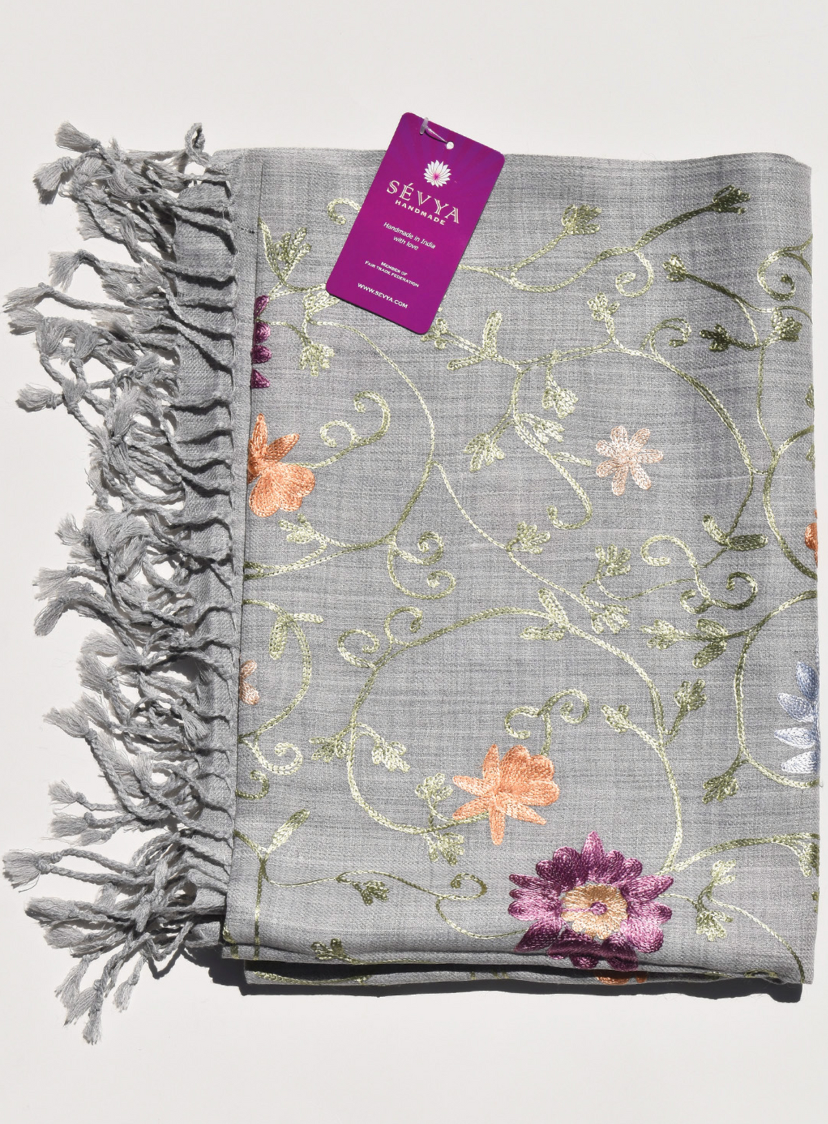 Sevya Rajika shawl, embroidered wool
