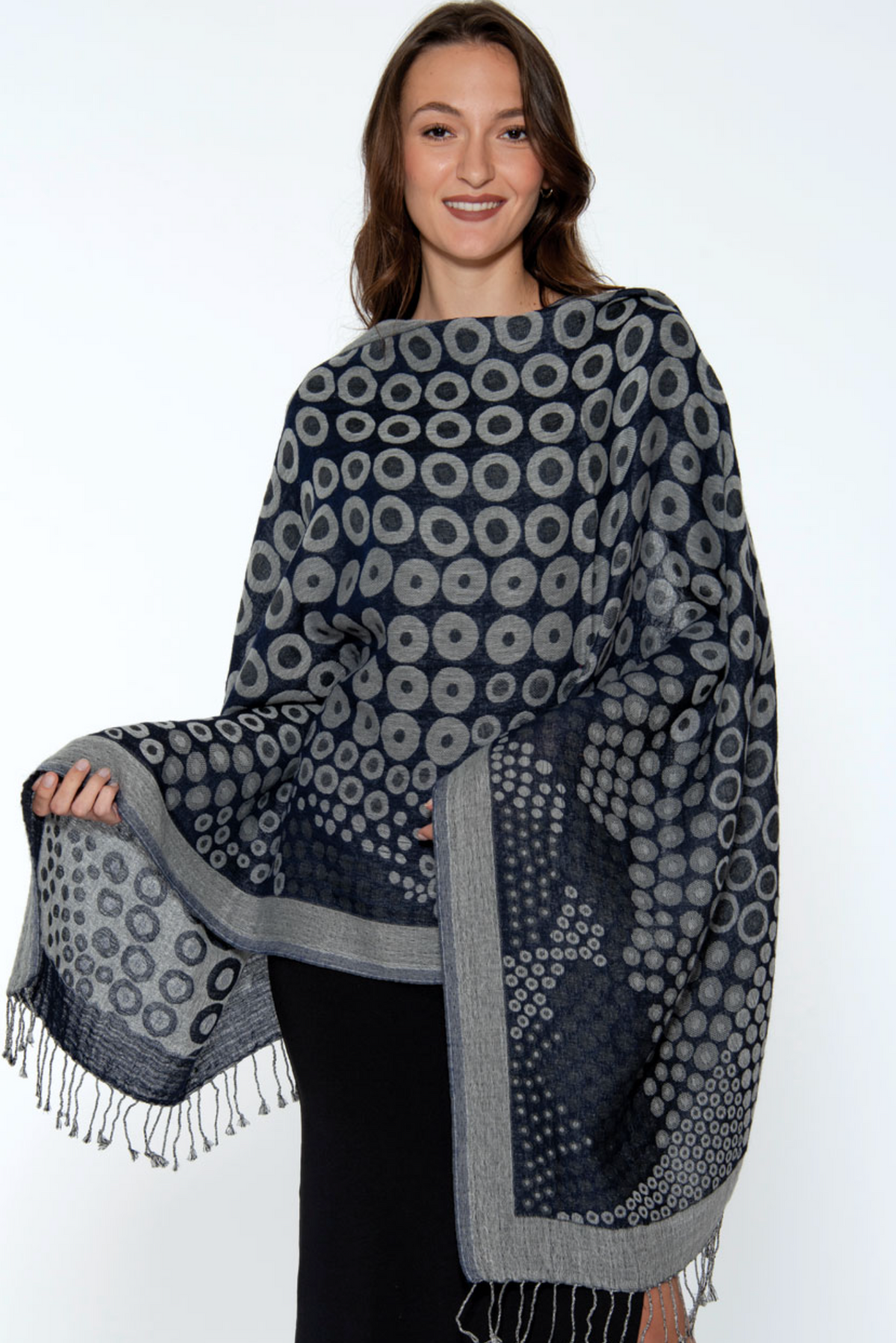 Sevya Kalya shawl, cotton and wool circles