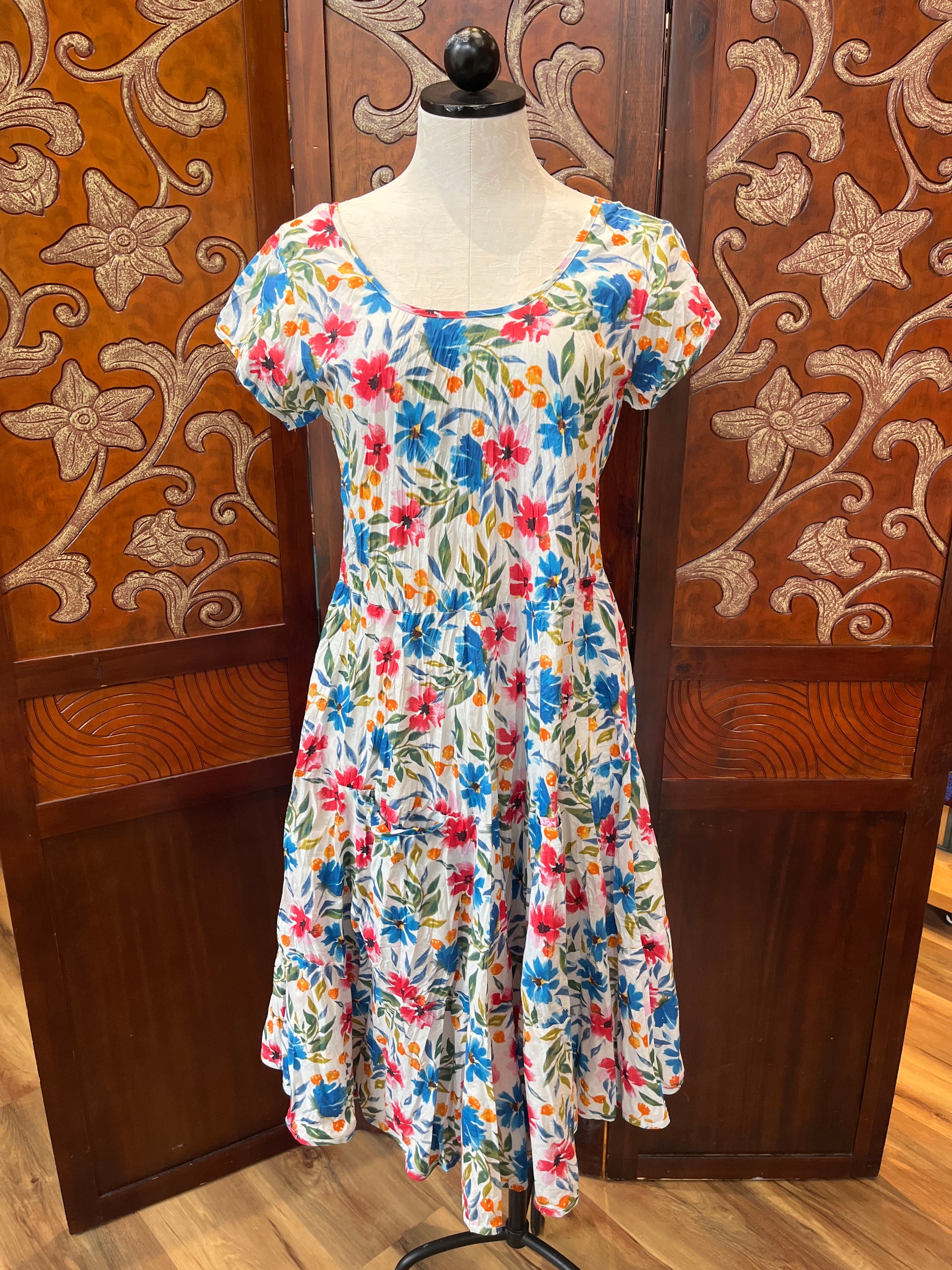 jade cotton dress Kyra | Mini Dress | Jade Green Floral - Boho Relaxed Fit Balloon-Sleeved Gauze Cotton