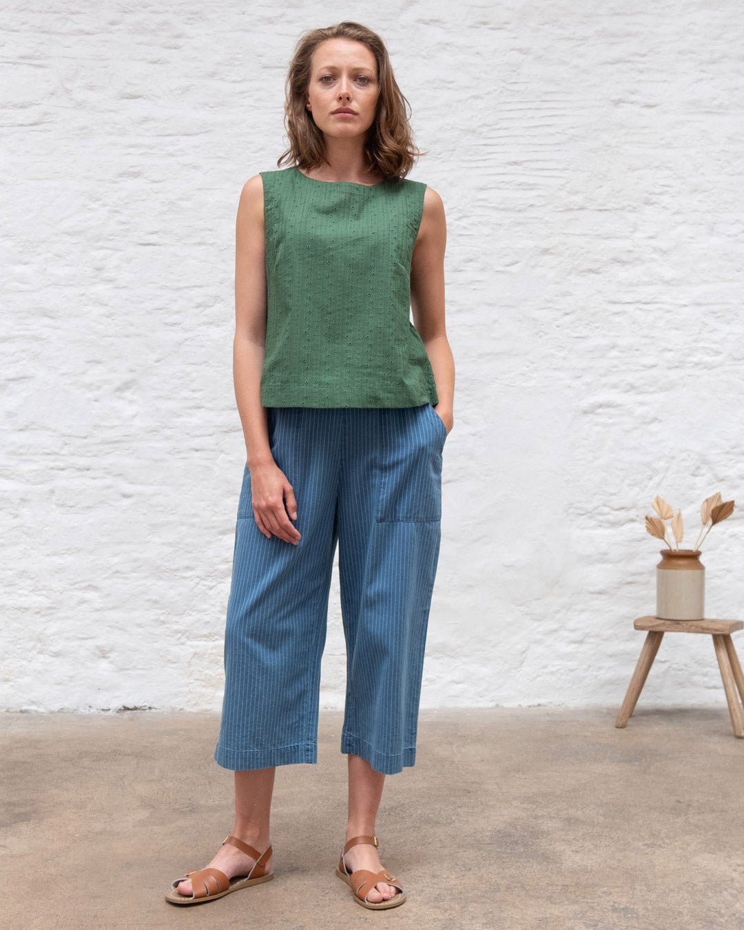 Bibico Anna pants, striped denim culottes SALE Sizes L, XL