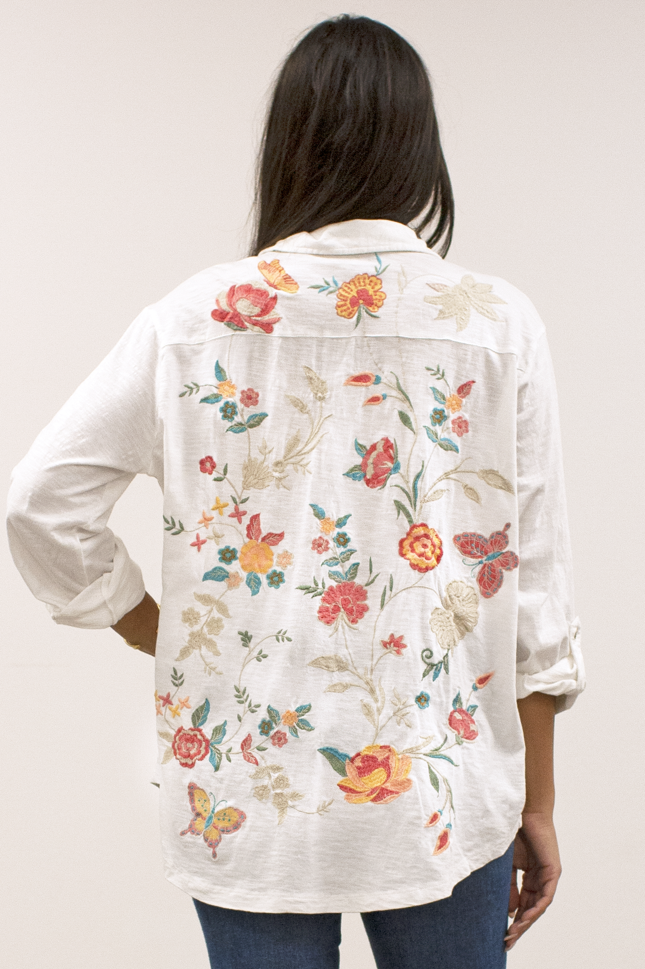 Caite Nola shirt, multi embroidered back SALE Sizes 3X