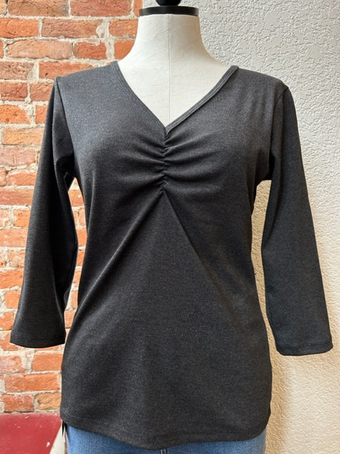 Necessitees t-shirt, shirred v-neck 3/4-sleeve (3 colors)