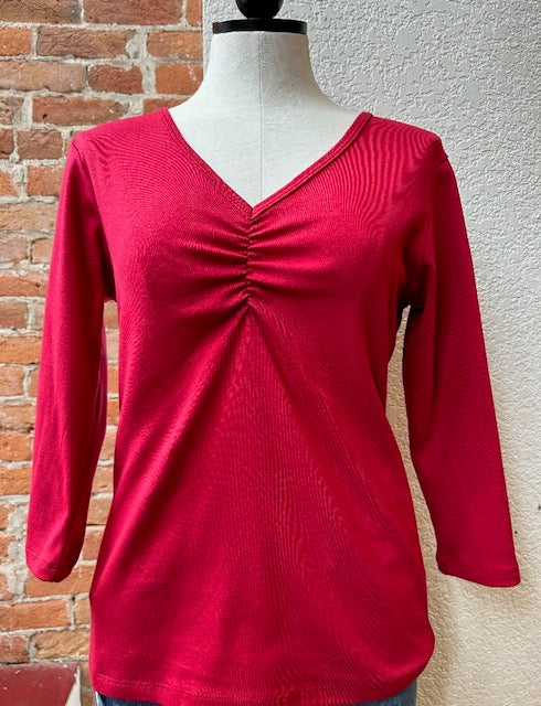 Necessitees t-shirt, shirred v-neck 3/4-sleeve (3 colors)