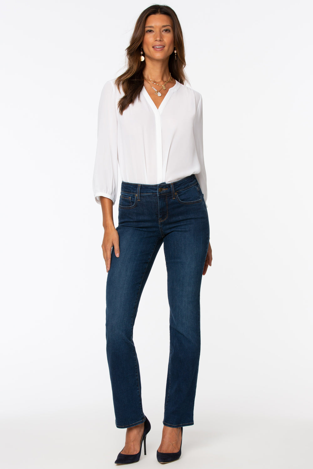 NYDJ Marilyn straight PETITE jeans (mid-rise, zip) 4 washes