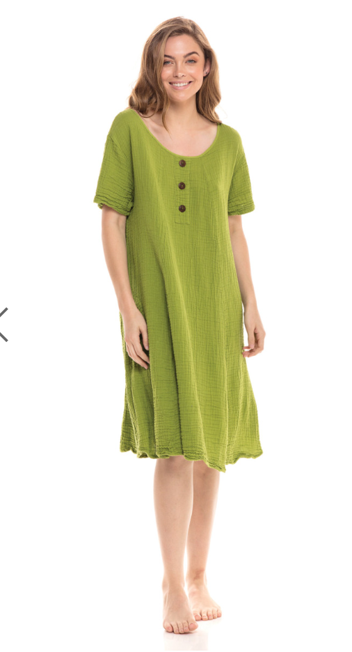 Nusantara dress 03950, short sleeve button front (2 colors)