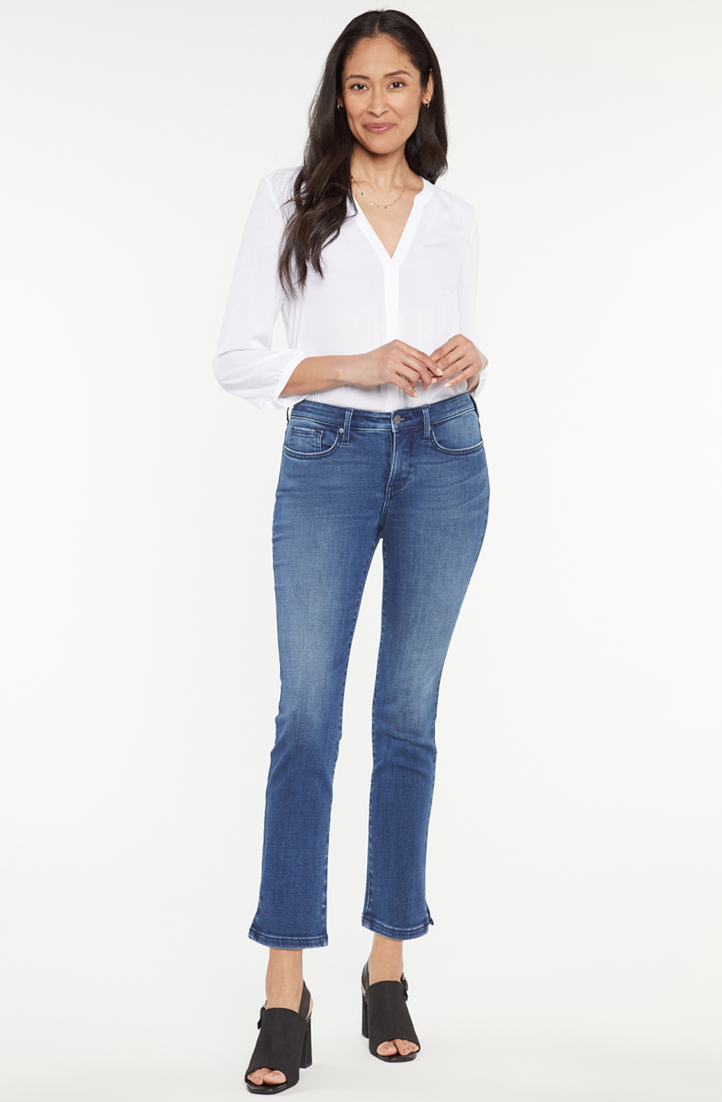 NYDJ Sheri slim ankle jeans, riveted side slits