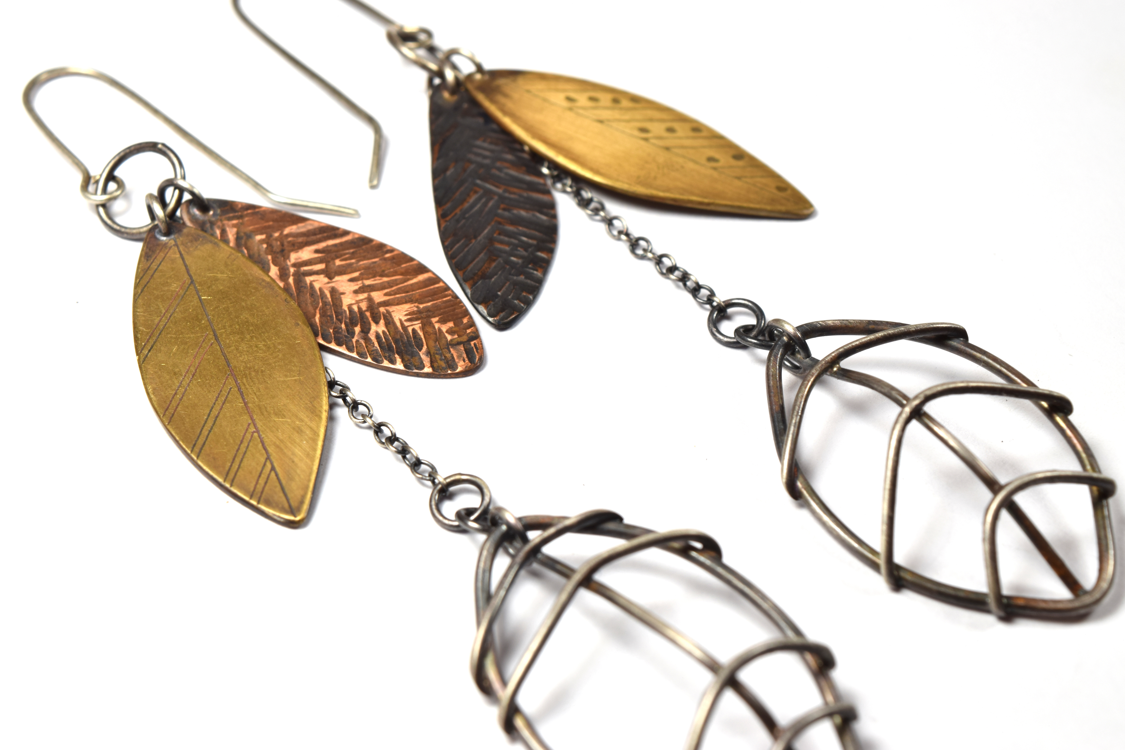 Erin Austin earrings, #234 long 3-metal