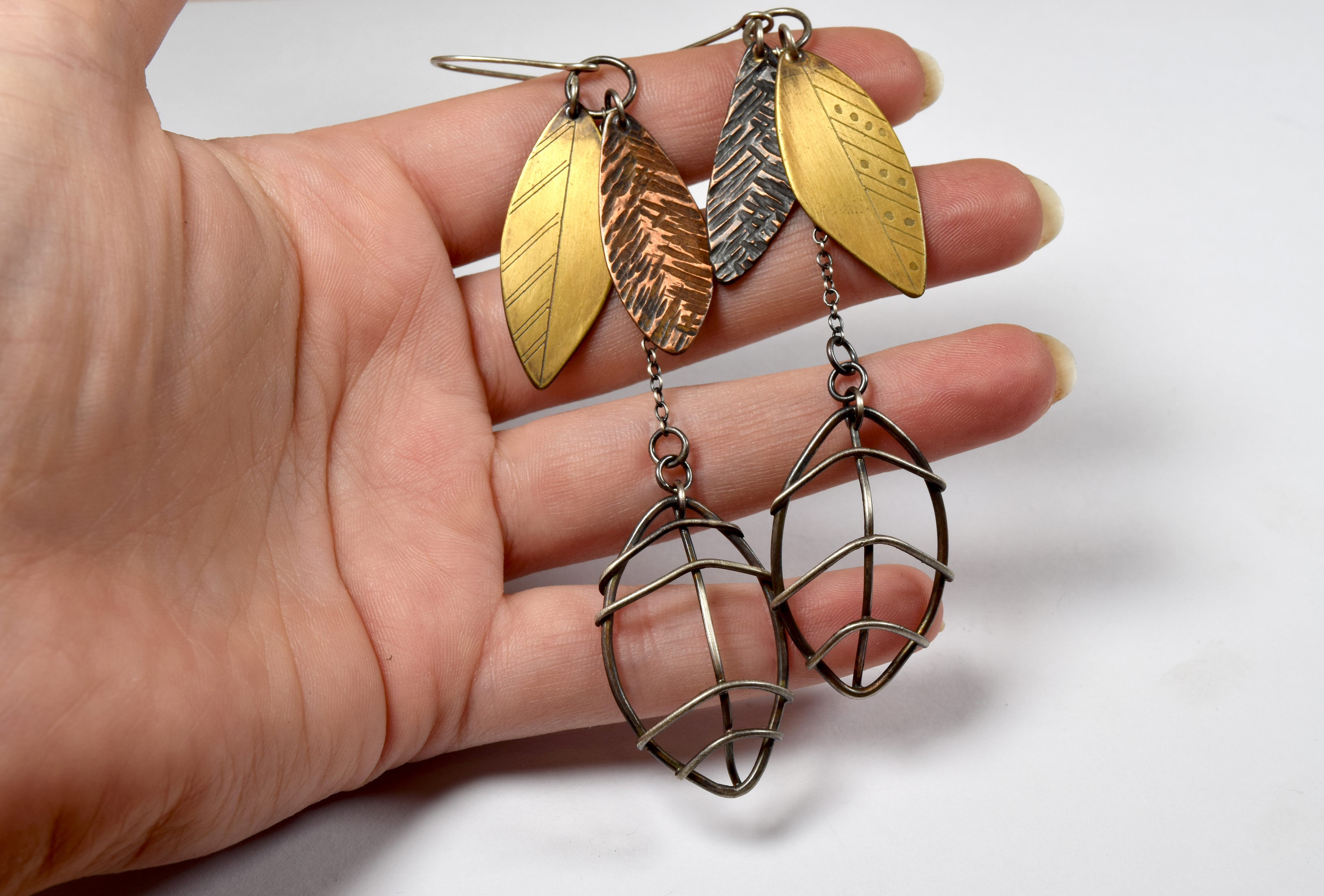 Erin Austin earrings, #234 long 3-metal
