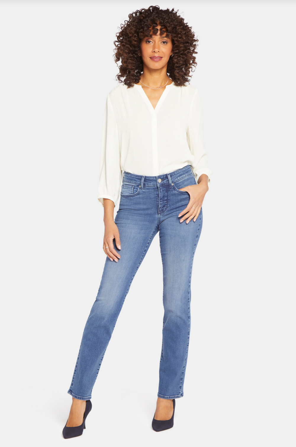 NYDJ Marilyn straight jeans mid rise zip 7 washes Belle Starr
