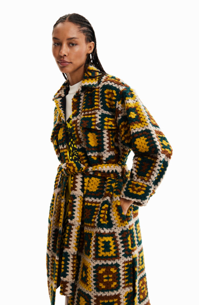 Desigual coat, wool-blend afghan squares