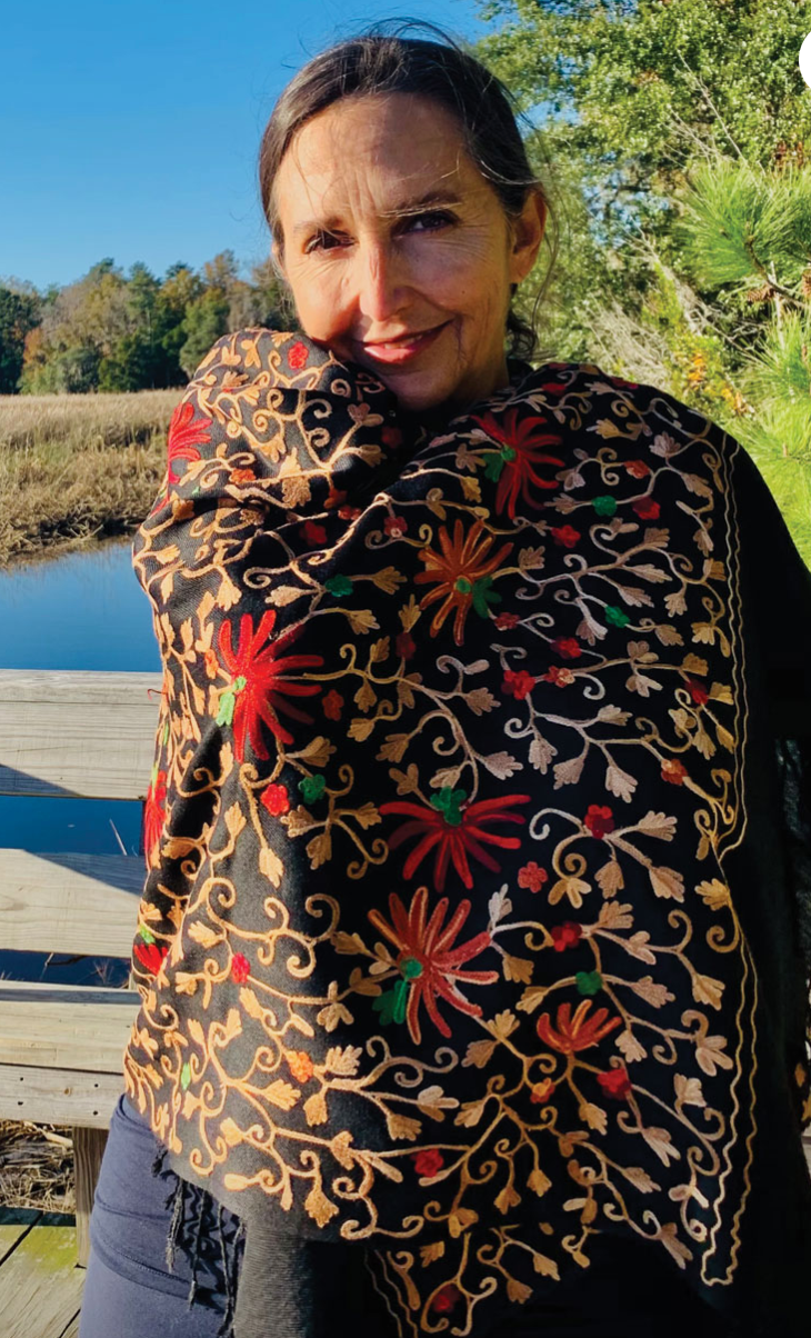 Sevya Kamal shawl, embroidered wool blend