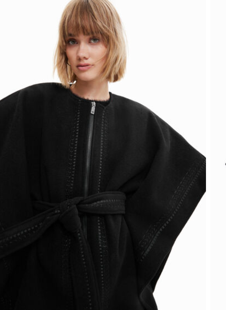 Desigual poncho/cape, belted tonal embroidery