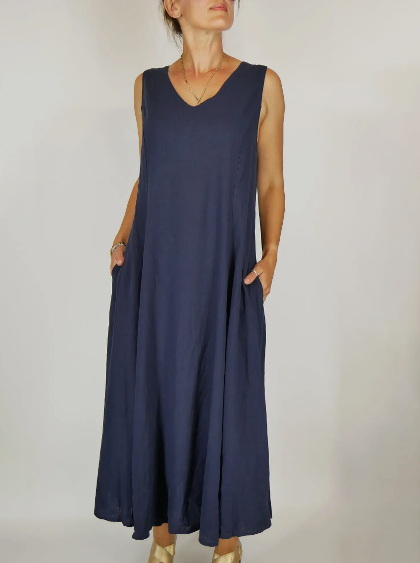 Luca Vanucci dress 1348, solid linen-blend maxi