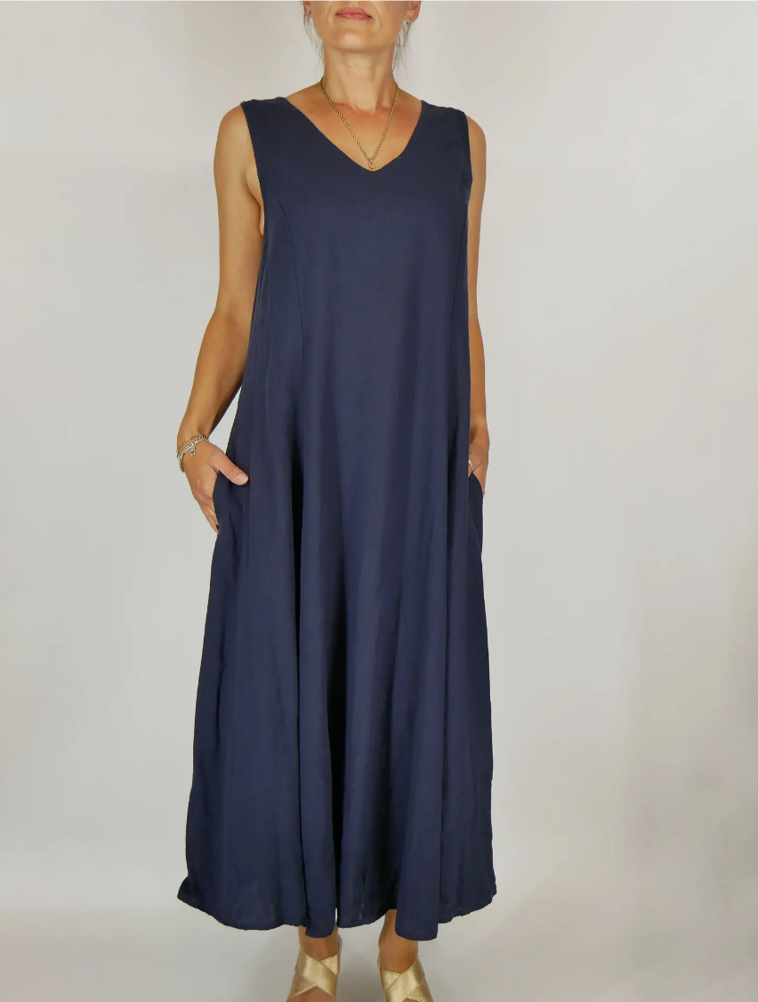 Luca Vanucci dress 1348, solid linen-blend maxi