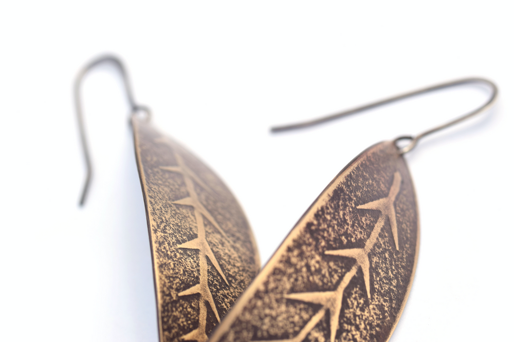 Erin Austin earrings, #12 roll print brass